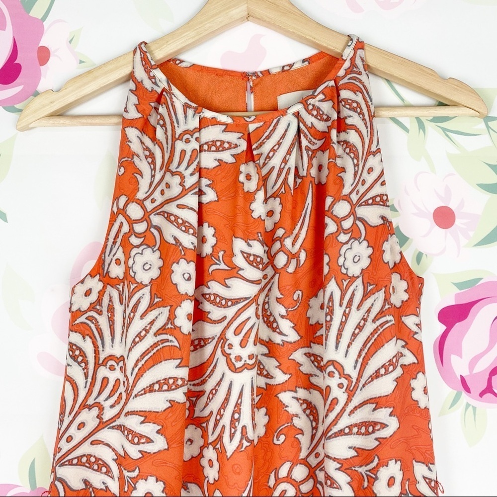 Loft Orange Paisley Floral Tropical Halter Mini Dress 0 - Picture 2 of 8